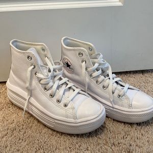 White leather platform converse